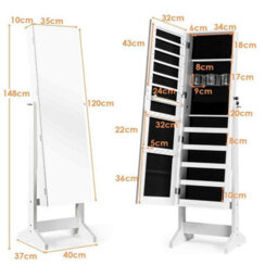Costway Jewelry Cabinet Free Standing Jewelry Armoire W/ Full-Length Mirror-White - thumbnail 7