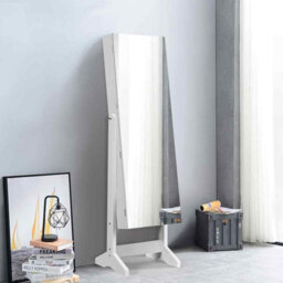 Costway Jewelry Cabinet Free Standing Jewelry Armoire W/ Full-Length Mirror-White - thumbnail 1