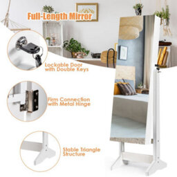 Costway Jewelry Cabinet Free Standing Jewelry Armoire W/ Full-Length Mirror-White - thumbnail 3