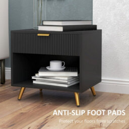 Wyld Haus Hana Bano Black And Gold-Tone Bedside Table With Ribbed Drawer And Shelf, 50W X 40D X 47H Cm - thumbnail 7