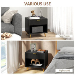 Wyld Haus Hana Bano Black And Gold-Tone Bedside Table With Ribbed Drawer And Shelf, 50W X 40D X 47H Cm - thumbnail 6