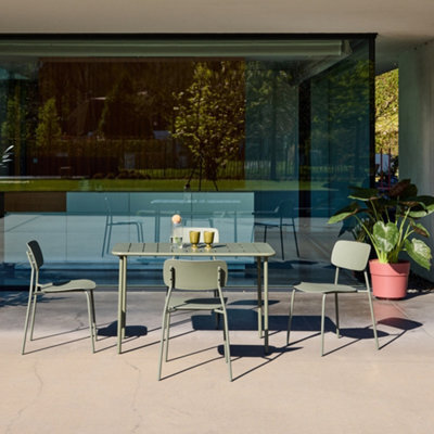 Sweeek - Metal Garden Table 120 Cm + 4 Chairs, Khaki Green - Amelia + Liva - image 1