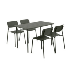 Sweeek - Metal Garden Table 120 Cm + 4 Chairs, Khaki Green - Amelia + Liva - thumbnail 2