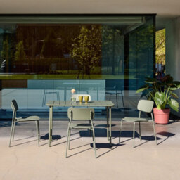 Sweeek - Metal Garden Table 120 Cm + 4 Chairs, Khaki Green - Amelia + Liva - thumbnail 1
