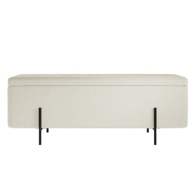 LPD Lola Ivory Boucle Storage Ottoman - Cushioned Seat With Matte Black Legs - image 1