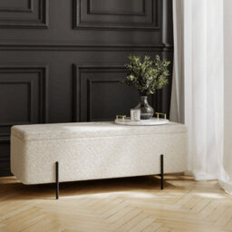 LPD Lola Ivory Boucle Storage Ottoman - Cushioned Seat With Matte Black Legs - thumbnail 7