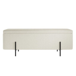 LPD Lola Ivory Boucle Storage Ottoman - Cushioned Seat With Matte Black Legs