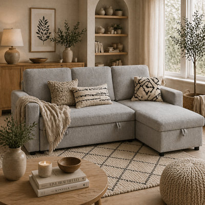 Wyld Haus Tafaha Light Grey 3-Seater Pull-Out Sofa Bed With Reversible Chaise, Storage And Side Pockets - image 1
