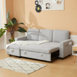Wyld Haus Tafaha Light Grey 3-Seater Pull-Out Sofa Bed With Reversible Chaise, Storage And Side Pockets - thumbnail 8