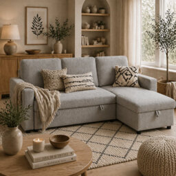Wyld Haus Tafaha Light Grey 3-Seater Pull-Out Sofa Bed With Reversible Chaise, Storage And Side Pockets