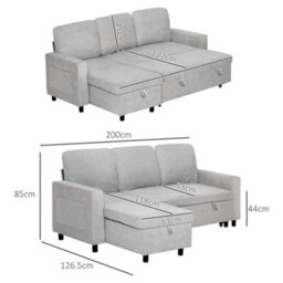 Wyld Haus Tafaha Light Grey 3-Seater Pull-Out Sofa Bed With Reversible Chaise, Storage And Side Pockets - thumbnail 3