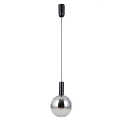 Luminosa Lighting Luminosa Strela 20Cm Globe Pendant Ceiling Light Matt Black With Darkened, Grey, Glass Shade 3000K Warm White - image 1