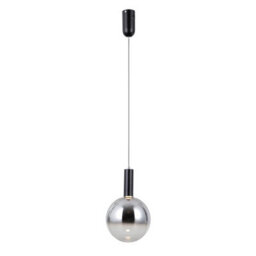 Luminosa Lighting Luminosa Strela 20Cm Globe Pendant Ceiling Light Matt Black With Darkened, Grey, Glass Shade 3000K Warm White - thumbnail 4