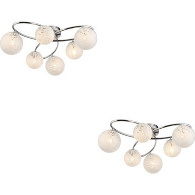 Loops 2 Pack Chrome Semi Flush Low Ceiling Light - White Confetti Multi Arm Glass - 6 X 3W Led G9 - image 1