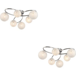 Loops 2 Pack Chrome Semi Flush Low Ceiling Light - White Confetti Multi Arm Glass - 6 X 3W Led G9