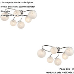 Loops 2 Pack Chrome Semi Flush Low Ceiling Light - White Confetti Multi Arm Glass - 6 X 3W Led G9 - thumbnail 2