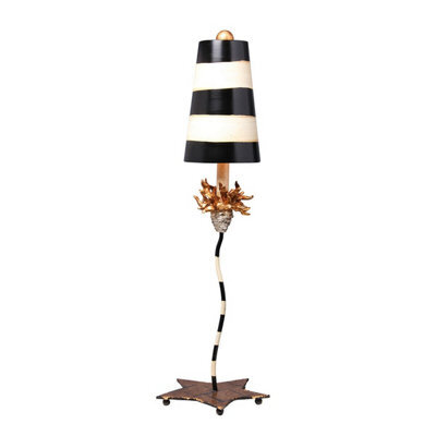 Elegant Gold Leaf Table Lamp With Black And Taupe Stripes - Led Compatible E27 100W - image 1