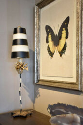 Elegant Gold Leaf Table Lamp With Black And Taupe Stripes - Led Compatible E27 100W - thumbnail 2