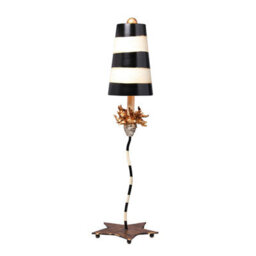 Elegant Gold Leaf Table Lamp With Black And Taupe Stripes - Led Compatible E27 100W - thumbnail 1