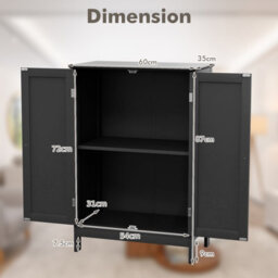 Costway Bathroom Floor Cabinet Wooden Freestanding Storage Cupboard With Adjustable Shelf Black - thumbnail 2