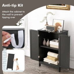 Costway Bathroom Floor Cabinet Wooden Freestanding Storage Cupboard With Adjustable Shelf Black - thumbnail 7