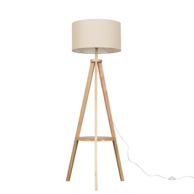 Valuelights Morrigan Natural Wood Shelf Tripod Floor Lamp With Drum Shade And Bulb - image 1