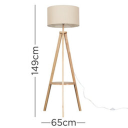 Valuelights Morrigan Natural Wood Shelf Tripod Floor Lamp With Drum Shade And Bulb - thumbnail 9