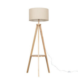 Valuelights Morrigan Natural Wood Shelf Tripod Floor Lamp With Drum Shade And Bulb