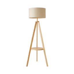 Valuelights Morrigan Natural Wood Shelf Tripod Floor Lamp With Drum Shade And Bulb - thumbnail 6