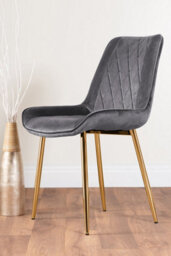 Furniturebox Elina White Marble Effect Round Pedestal Dining Table With Curved Black Support And 2 Grey Velvet Pesaro Gold Leg Chairs - thumbnail 5