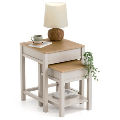 Christow Nest Of Tables Set Of 2 Nesting Side Tables Oak-Effect Tops & Storage Pebble - image 1