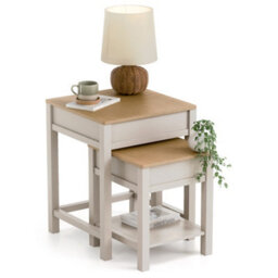 Christow Nest Of Tables Set Of 2 Nesting Side Tables Oak-Effect Tops & Storage Pebble