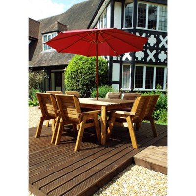 Marlborough Traditional Eight Seater Table Set With 6 X Chair Cushion, 1 X Bench Cushion, 1 X Burgundy Parasol & Base & Cushion Storage Bag - image 1