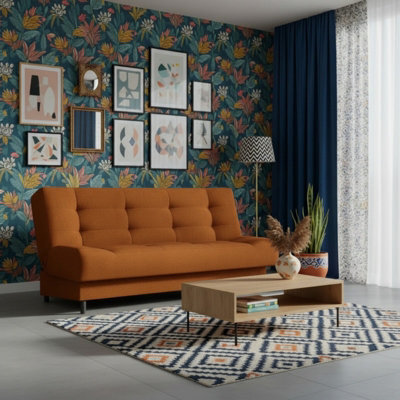 Livia Sofa Bed With Click Clack Sleeping Function And Bedding Storage Foam Wooden Frame 195X85X90Cm Orange - image 1