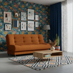 Livia Sofa Bed With Click Clack Sleeping Function And Bedding Storage Foam Wooden Frame 195X85X90Cm Orange - thumbnail 1