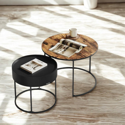 FURNOLD 2Pc Industrial Round Nesting Tables Living Room Furniture - image 1