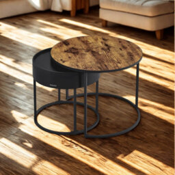 FURNOLD 2Pc Industrial Round Nesting Tables Living Room Furniture - thumbnail 3