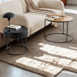 FURNOLD 2Pc Industrial Round Nesting Tables Living Room Furniture - thumbnail 2