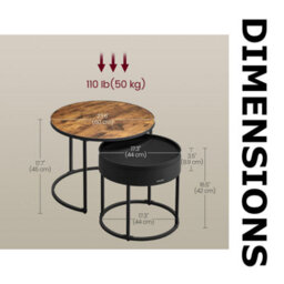 FURNOLD 2Pc Industrial Round Nesting Tables Living Room Furniture - thumbnail 7