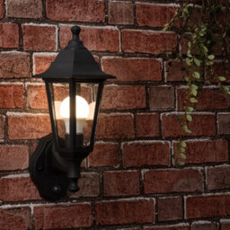 Valuelights Mayfair Black Outdoor Security Pir Motion Sensor Ip44 Rated Wall Light Lantern - With Led Gls Bulb In Warm White - thumbnail 5
