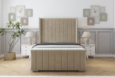 "Sloomy Melbourne Almond Coniston Bed Frame With Mattress  With 50"" Upholstered Wingback Headboard 3' Single" - image 1
