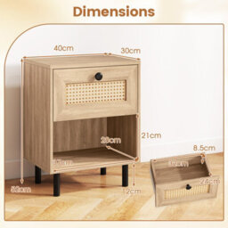 Costway Set Of 2 Rattan Side Table Boho Style Bedside Table With Drawer & Open Storage Shelf-Natural - thumbnail 2