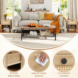 Costway Set Of 2 Rattan Side Table Boho Style Bedside Table With Drawer & Open Storage Shelf-Natural - thumbnail 7