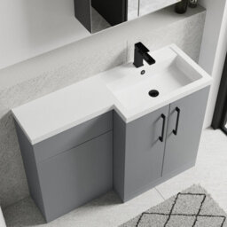 Balterley Right-Hand Bathroom Vanity And Wc Unit Combination With Basin - 1100mm - Satin Grey With Black Handles - thumbnail 3