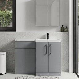 Balterley Right-Hand Bathroom Vanity And Wc Unit Combination With Basin - 1100mm - Satin Grey With Black Handles - thumbnail 2