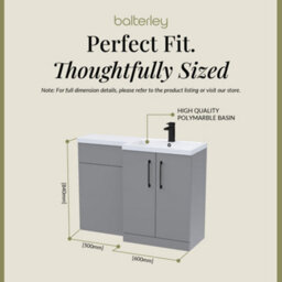 Balterley Right-Hand Bathroom Vanity And Wc Unit Combination With Basin - 1100mm - Satin Grey With Black Handles - thumbnail 5