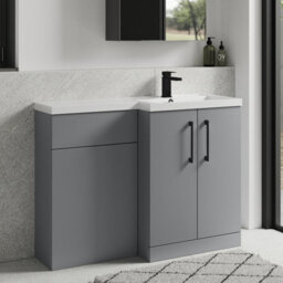 Balterley Right-Hand Bathroom Vanity And Wc Unit Combination With Basin - 1100mm - Satin Grey With Black Handles - thumbnail 4