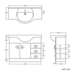 Ibathuk 1050mm White Gloss Basin Vanity Unit Sink Cabinet Bathroom Drawer Storage Furniture - thumbnail 3