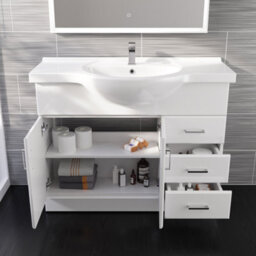 Ibathuk 1050mm White Gloss Basin Vanity Unit Sink Cabinet Bathroom Drawer Storage Furniture - thumbnail 4