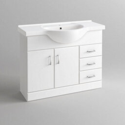 Ibathuk 1050mm White Gloss Basin Vanity Unit Sink Cabinet Bathroom Drawer Storage Furniture - thumbnail 6